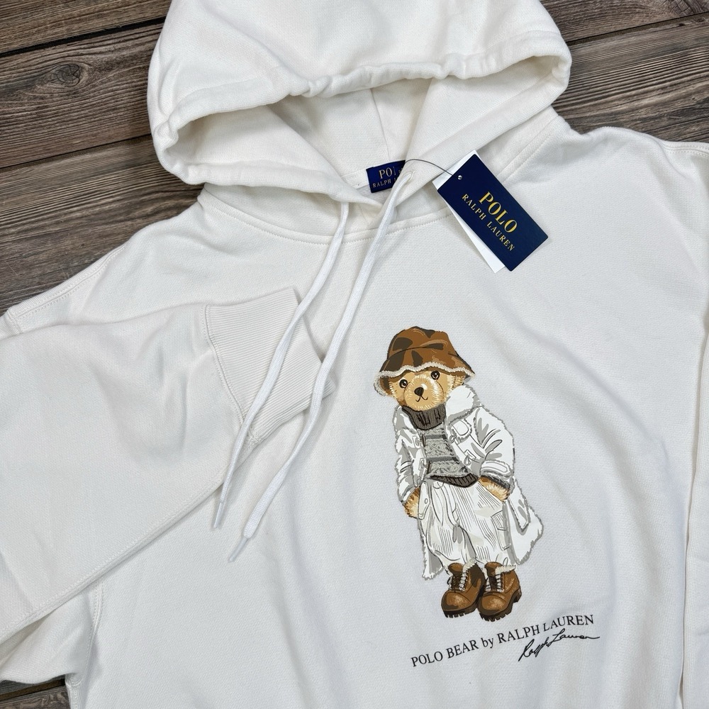 Polo Ralph Lauren Women's Polo Winter Bear Fleece Hoodie Cream Size XL NWT - Picture 1 of 10